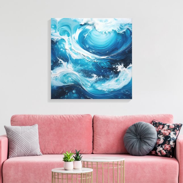 Impressão Em Tela Abstrato moderno rodopia em cor Ocean Blue Waves (Insitu(Sala de estar))
