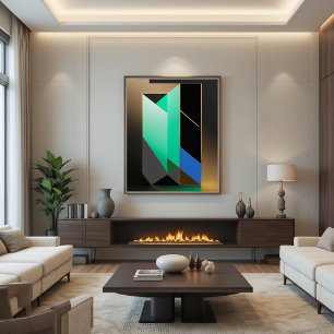 Impressão Em Tela Abstrato Moderno Verde Azul Dourado