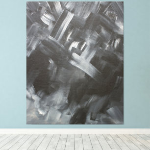 Impressão Em Tela Abstrato monocromático Brushstrokes Preto e Branco