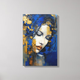 Impressão Em Tela Abstrato, mulher azul e ouro