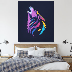 Impressão Em Tela Abstrato Neon Wolf