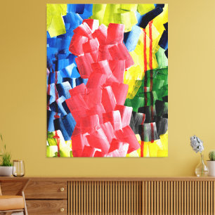 Impressão Em Tela Abstrato Ousado em Vermelho, Azul, Amarelo e Verde