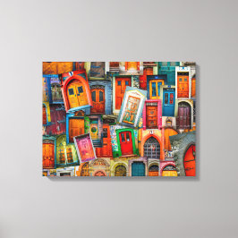 Impressão Em Tela Abstrato - Padrão de porta de vinheta colorida par