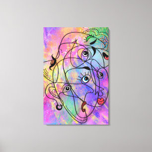 Impressão Em Tela Abstrato Pessoas Face Moods - Desenho De Estilo De