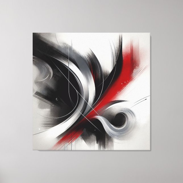 Impressão Em Tela Abstrato preto-branco e vermelho moderno elegante (Frente)