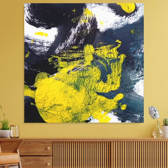 Impressão Em Tela Abstrato preto e amarelo (Insitu(Sala de estar))