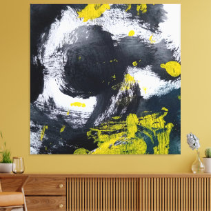 Impressão Em Tela Abstrato preto moderno e amarelo
