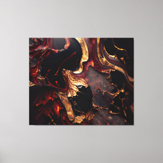 Impressão Em Tela Abstrato Preto Vermelho e Dourado