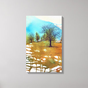 Impressão Em Tela Abstrato Tree Landscape Watercolor Ink