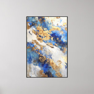 Impressão Em Tela Abstrato Veia do Céu Azul e Dourado