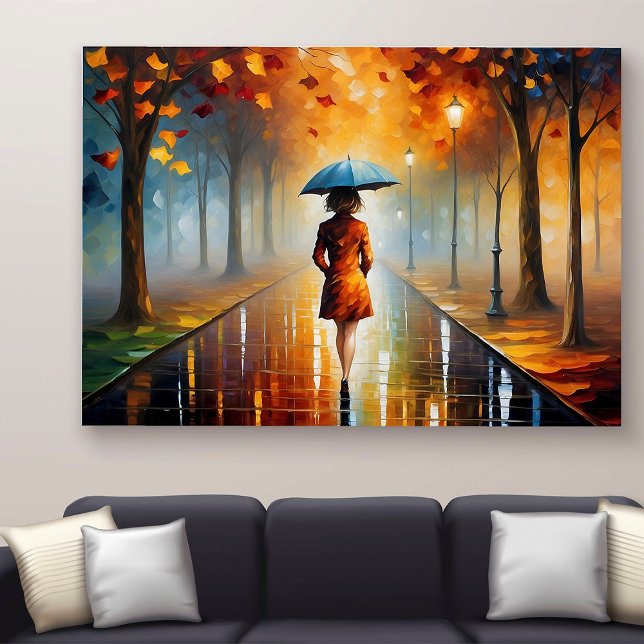 Impressão Em Tela Abstrato Vibrant Autumn Fall deixa Rainy Street (Criador carregado)
