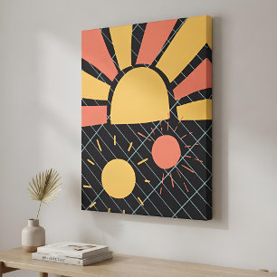 Impressão Em Tela abstrato vintage sunset laranja e listras vermelha