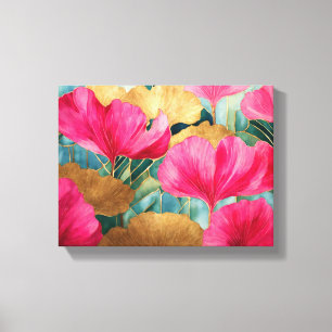 Impressão Em Tela Abstrato Watercolor Ginkgo deixa dourado rosa