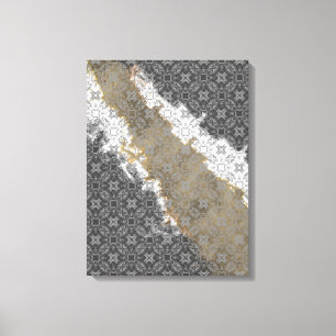 Impressão Em Tela Abstrato White, Cinza e Dourado Beige Vintage