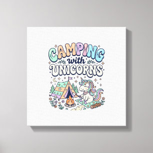 Impressão Em Tela Acampamento de Unicórnio com Adesivo Kawaii de Uni