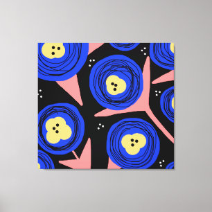 Impressão Em Tela Acrílico Floral Amarelo Azul Bold Papoulas Desenho