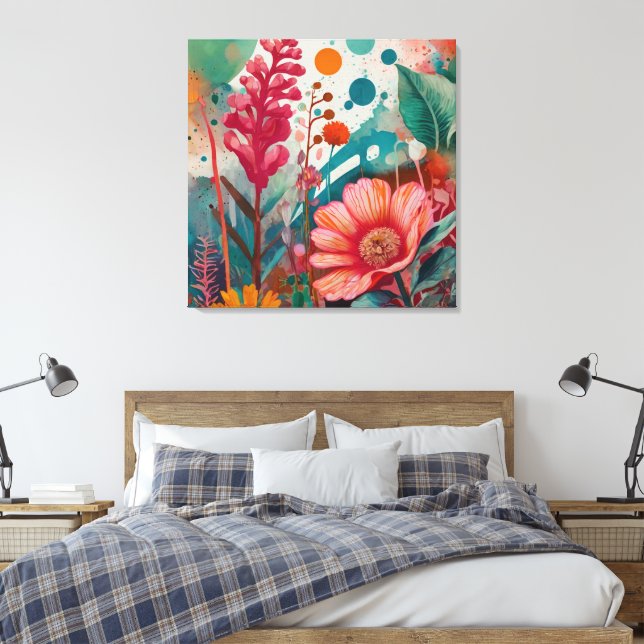 Impressão Em Tela Acrílico Floral Vibrante Trabalho de arte botânico (Insitu(Quarto))