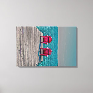 Impressão Em Tela Adirondack Beach Chairs Teal Rustic Cottage