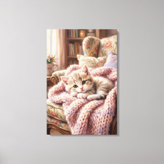 Impressão Em Tela Adorable Sleeping Kitten on Teddy Bear Oil Paintin
