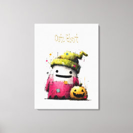 Impressão Em Tela Adorável Fantasma de Patchwork em Aquarela Hallowe