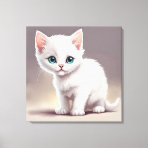 Impressão Em Tela Adorável gatinho branco