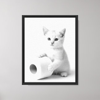 Impressão Em Tela Adorável Gatinho Branco Segurando Papel Higiênico 