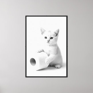 Impressão Em Tela Adorável Gatinho Branco Segurando Papel Higiênico 