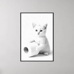 Impressão Em Tela Adorável Gatinho Branco Segurando Papel Higiênico