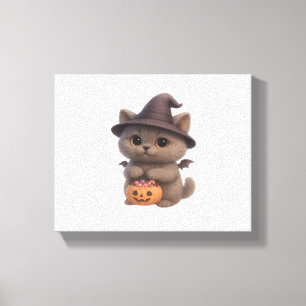 Impressão Em Tela Adorável Kitten no Halloween Roupa de Bruxa com Pu