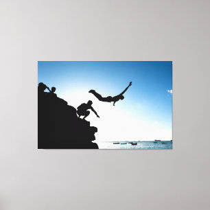 Impressão Em Tela "Adrenaline Surge" - Cliff Jumping Silhouette Art