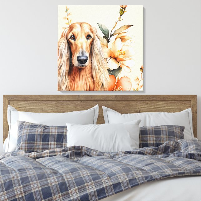 Impressão Em Tela Afghan Hound Dog and Peach Lilies (Insitu(Quarto))