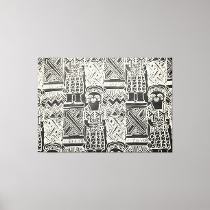 Impressão Em Tela African Tribal Figure Linocut Pattern Fabric