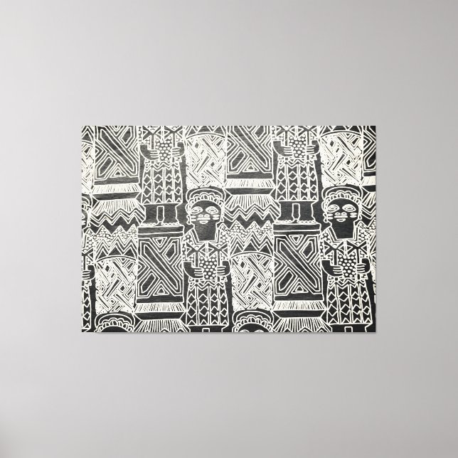 Impressão Em Tela African Tribal Figure Linocut Pattern Fabric (Frente)
