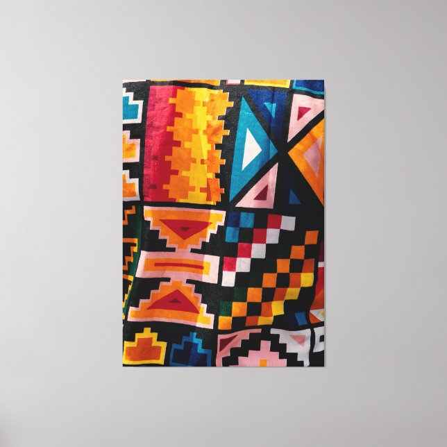 Impressão Em Tela Afro Geometric Block Abstract Tribal Pattern Fabri (Frente)