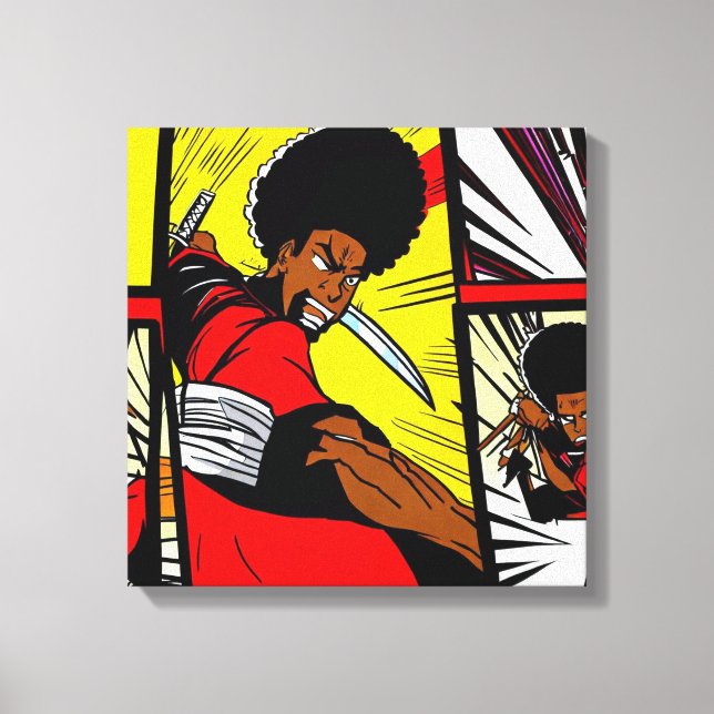 Impressão Em Tela Afro Ninja (Frente)