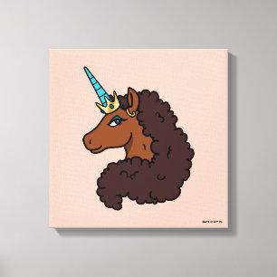 Impressão Em Tela Afro Unicorn   Único