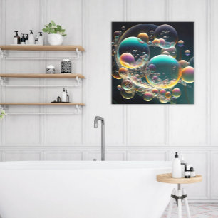 Impressão Em Tela Água em Movimento: Teal Horizontal e Bolhas Branca