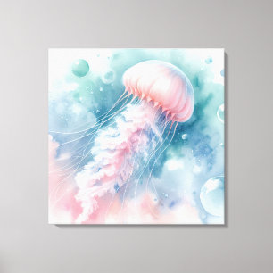 Impressão Em Tela Água-viva Delicada Rosa em Aquarela