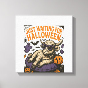 Impressão Em Tela Aguardando o Highland Cow de Halloween