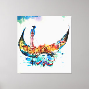 Impressão Em Tela Aguarela do amor do viagem da cidade de Veneza da