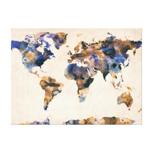Impressão Em Tela Aguarela do mapa do mundo
