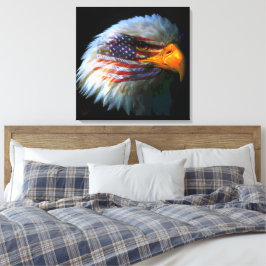 Impressão Em Tela Águia Americana e Bandeira Americana
