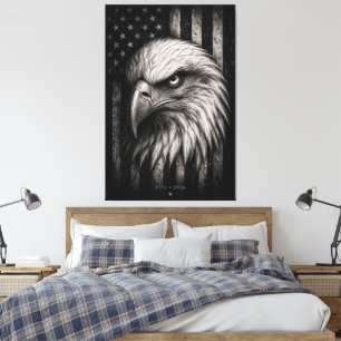 Impressão Em Tela Águia Careca Patriótica da Bandeira Americana de 1