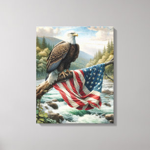 Impressão Em Tela Águia-Careca Protegendo a Bandeira Americana