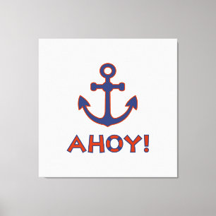 Impressão Em Tela AHOY! Design de Boia + Âncora Vermelho+Azul