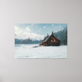 Impressão Em Tela Ai Art Gallery™ - Log Cabin em um dia frio de inve