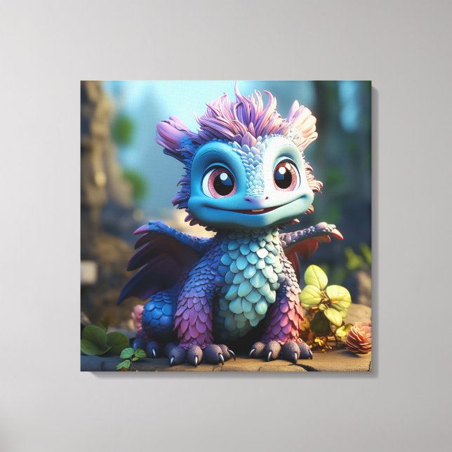 Impressão Em Tela Aiden, um Dragão Whimsical (Frente)
