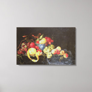 Impressão Em Tela Ainda vida com fruta na bacia de Delft, incluindo