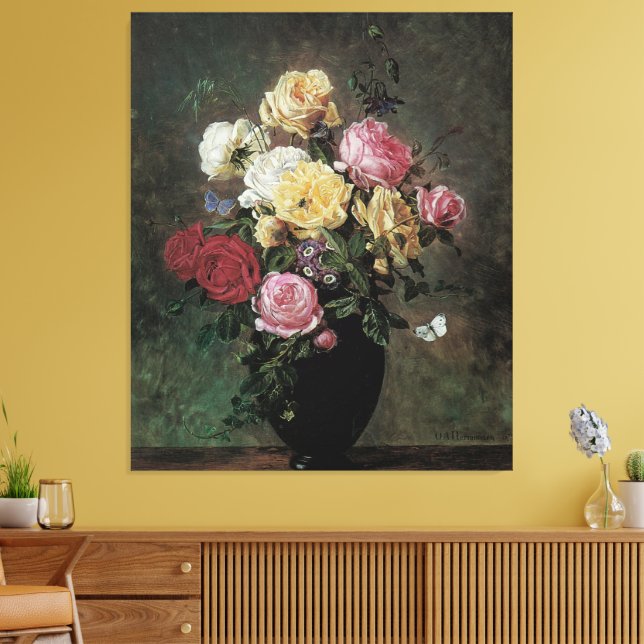 Impressão Em Tela "Ainda viva com flores em Vase" por Olaf Hermansen (Insitu(Sala de estar))