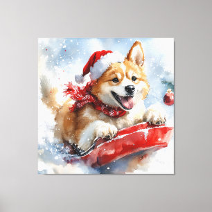 Impressão Em Tela Akita Dog em Sledge Deixe-o nevar no Natal